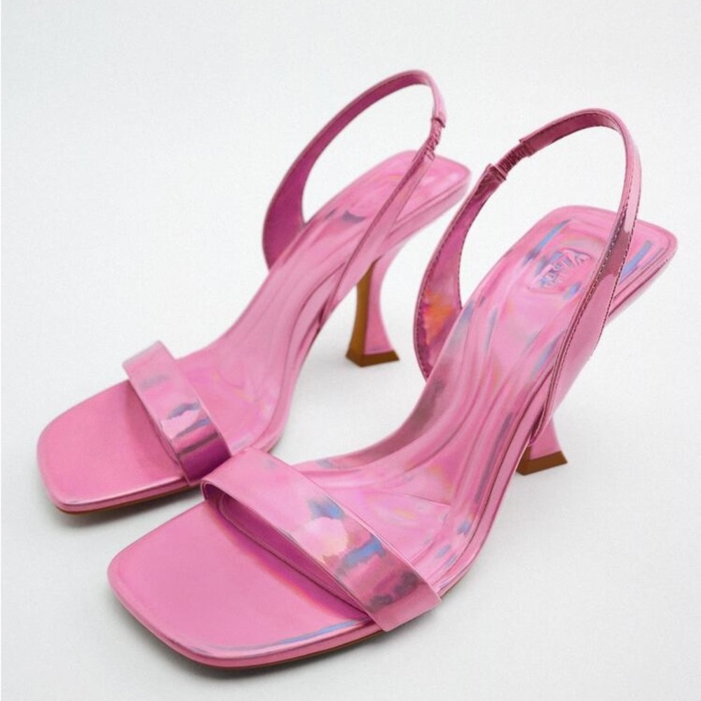 ZARA PINK IRIDESCENT HEELED SANDALS BRAND NEW WITH TAGS US 7.5 / EUR 38